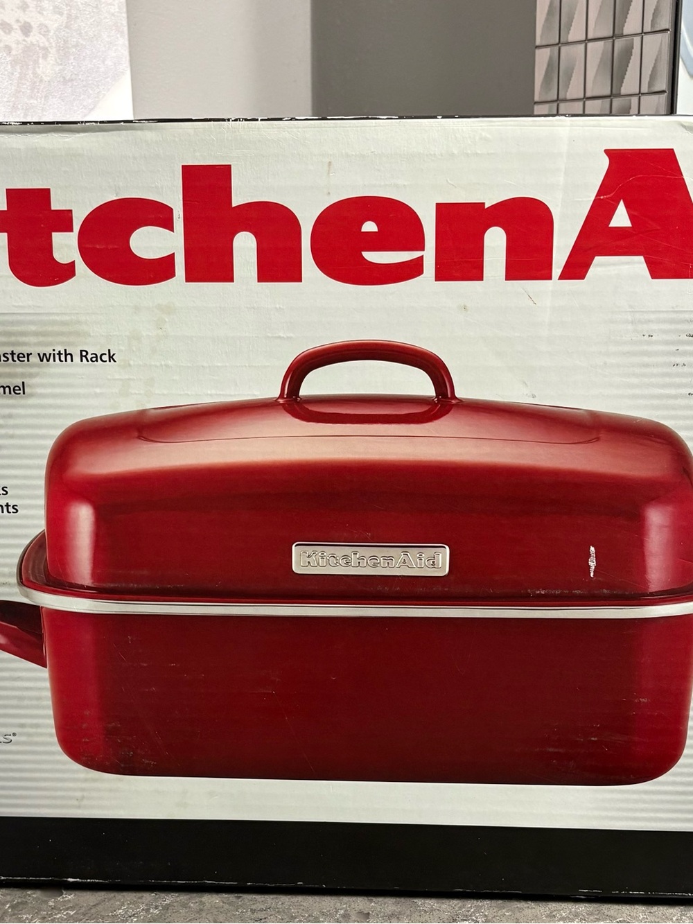 KitchenAid Red Enameled Covered Roaster with Handle